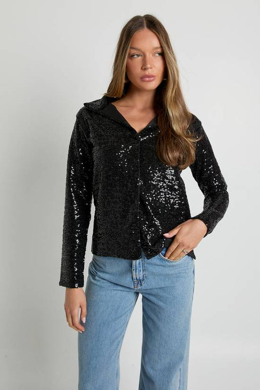 Sequin Oversized Button Through Shirt