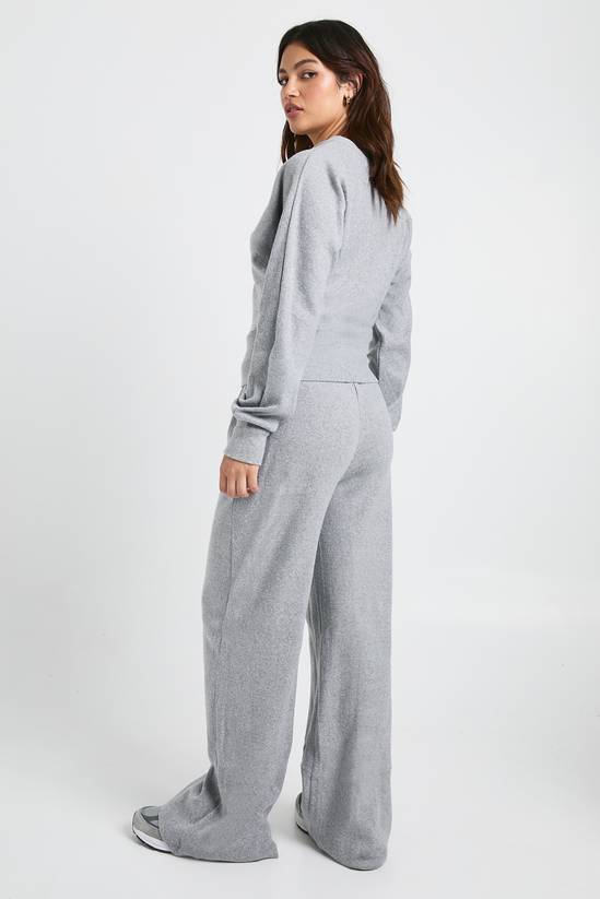 Brushed Rib Minimal Waistband Wide Leg Trouser