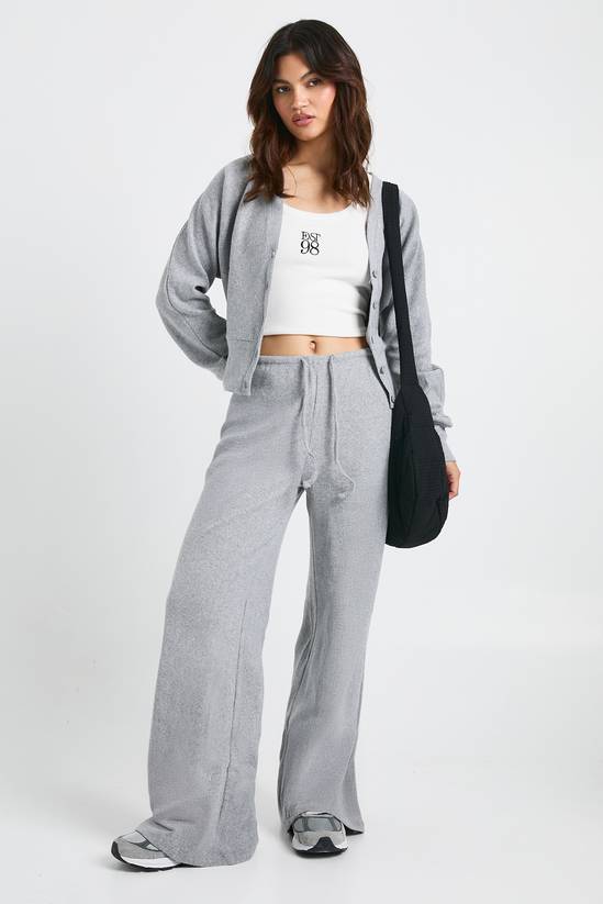 Brushed Rib Minimal Waistband Wide Leg Trouser