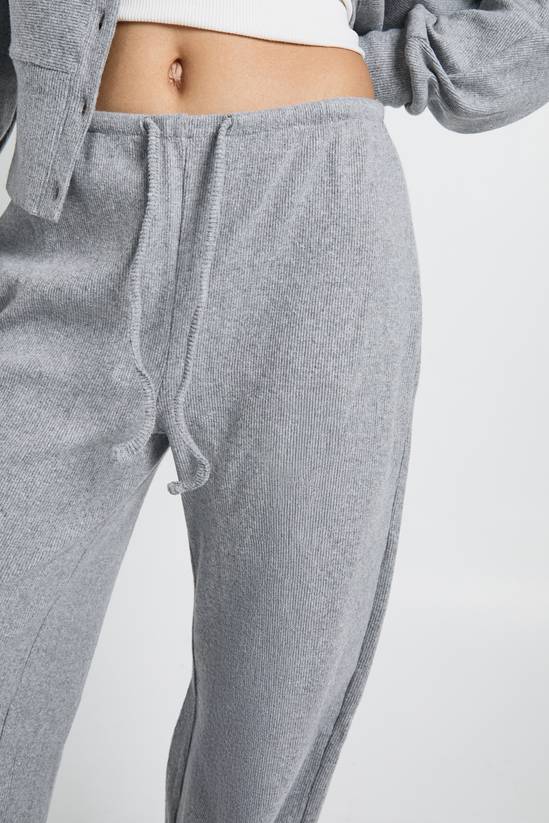 Brushed Rib Minimal Waistband Wide Leg Trouser