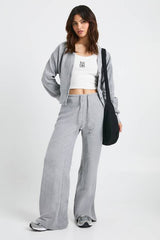 Brushed Rib Minimal Waistband Wide Leg Trouser