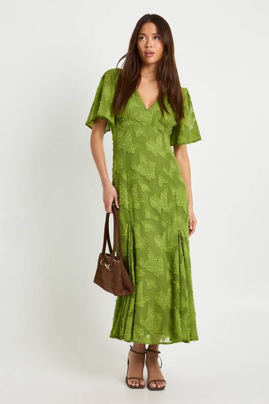 Burnout Floral Angel Sleeve Midaxi Dress