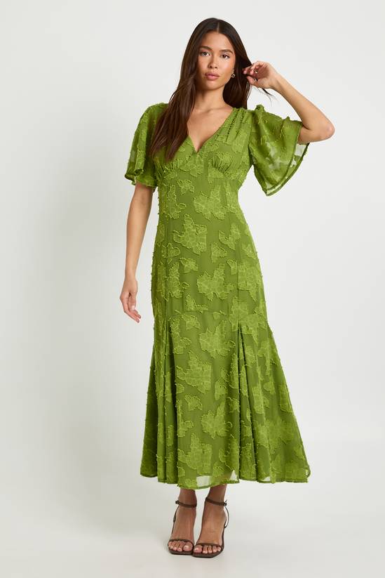 Burnout Floral Angel Sleeve Midaxi Dress