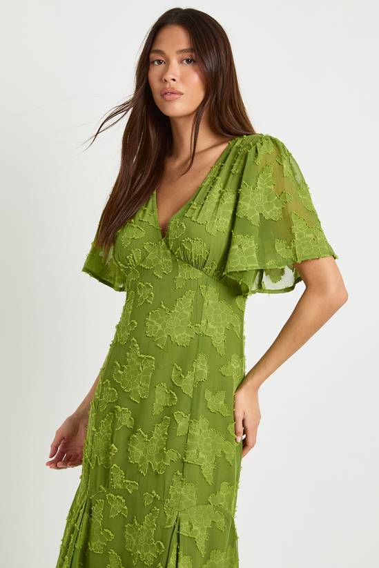 Burnout Floral Angel Sleeve Midaxi Dress