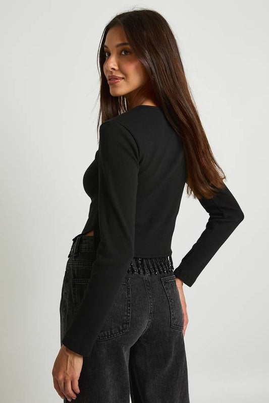 Sparkly Trim Long Sleeve Rib Top