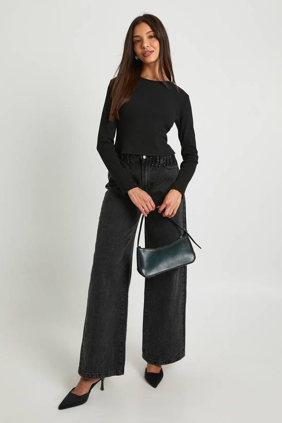 Sparkly Trim Long Sleeve Rib Top