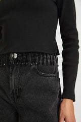 Sparkly Trim Long Sleeve Rib Top