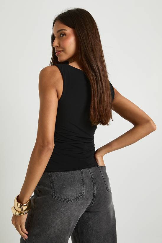 Slash Neck Sleeveless Trim Belt Top