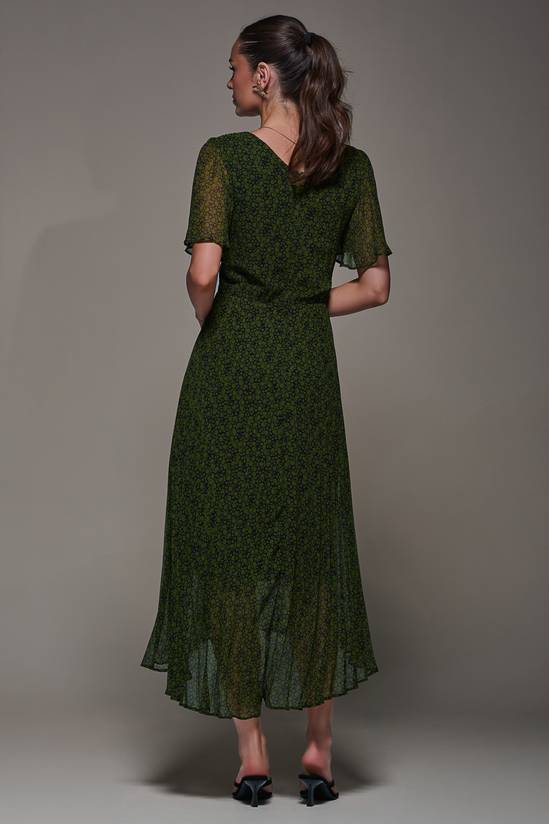 Chiffon Pleated Dip Hem Maxi Dress