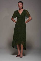 Chiffon Pleated Dip Hem Maxi Dress