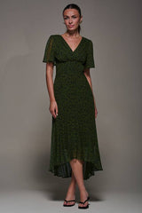 Chiffon Pleated Dip Hem Maxi Dress