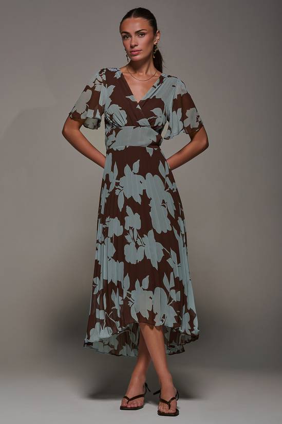 Chiffon Pleated Dip Hem Maxi Dress