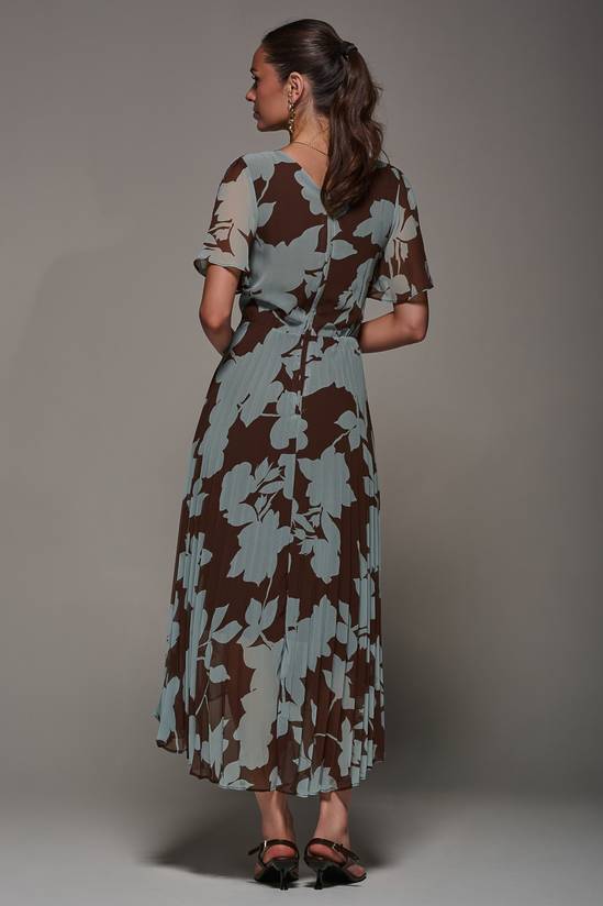 Chiffon Pleated Dip Hem Maxi Dress