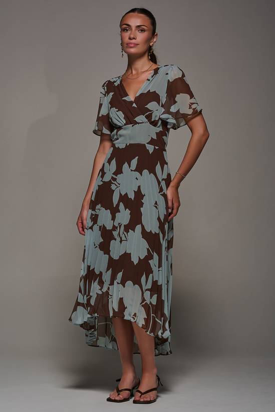 Chiffon Pleated Dip Hem Maxi Dress