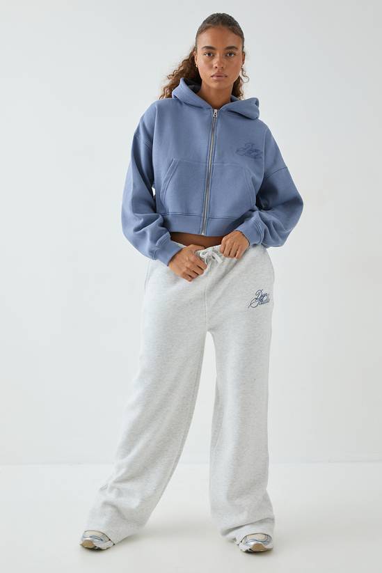 DSGN Studio Contrast Script Boxy Crop Zip Through Hoodie